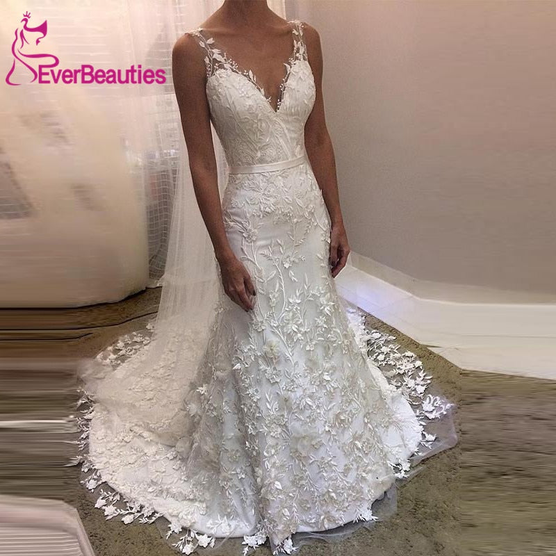 Vestidos De Novia Mermaid Wedding Dresses Boho 2019 Lace V-Neck Chic Bohemian Wedding Dress Bridal Gowns Robe De Mariage