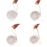 White Round Rattan Bags For Women Straw Handmade Woven Circle Shoulder Bag