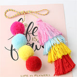 Handmade Pom Pom Colorful 4 Layered Tassel Keychain Bag