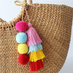 Handmade Pom Pom Colorful 4 Layered Tassel Keychain Bag