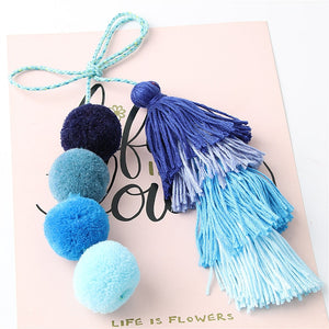 Handmade Pom Pom Colorful 4 Layered Tassel Keychain Bag