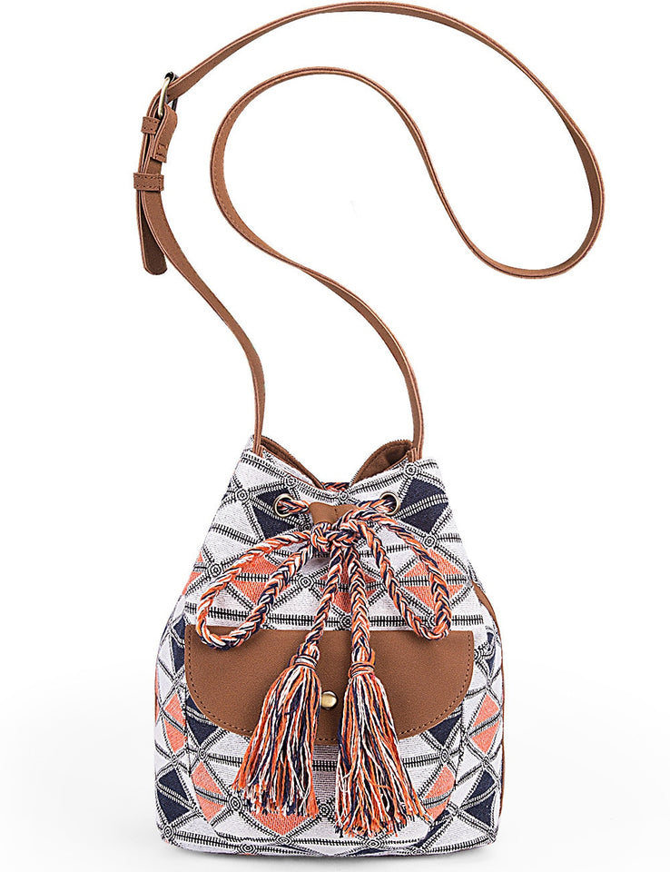 NEW Drawstring Bucket Bag Canvas Boho Stripe Shoulder Bags