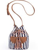 NEW Drawstring Bucket Bag Canvas Boho Stripe Shoulder Bags