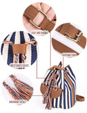 NEW Drawstring Bucket Bag Canvas Boho Stripe Shoulder Bags