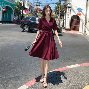 2019 summer clothes solid color bohemian sexy halter strap red was thin dress