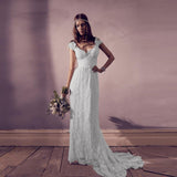 Top Quality 2019 Vintage Lace Bohemian Wedding Dress Sexy V Neck Cap Sleeves Backless Bridal Dress Boho Beach Summer Bridal Gown