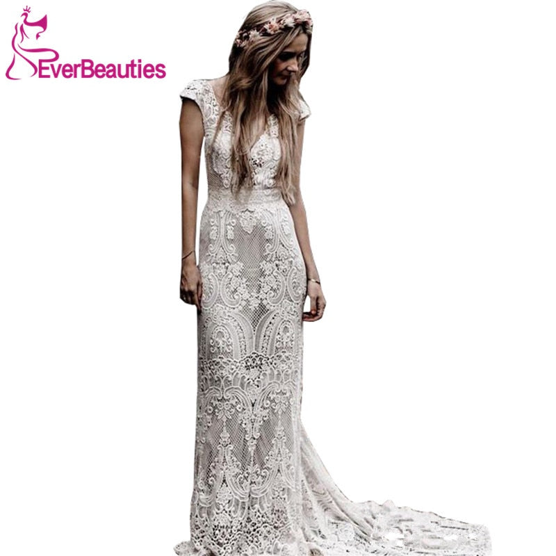 Robe De Mariage Wedding Dresses Boho 2019 Lace Chic Bohemian Wedding Dress Bridal Gowns Vestidos De Novia