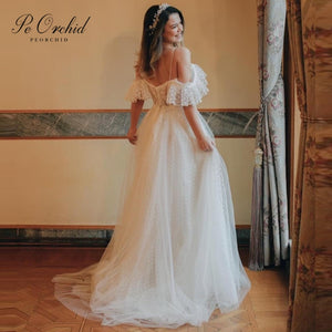 PEORCHID 2019 Bohemian Wedding Dress Lace Off The Shoulder Vintage Beach Vestido De Noiva Renda Boho Chic Bridal Gown