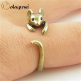 CHENGXUN Boho Chic Vintage Silver Brass Knuckle Adjustable Mouse Animal Wrap Weeding Ring Ladies Fashion Jewelry Gift