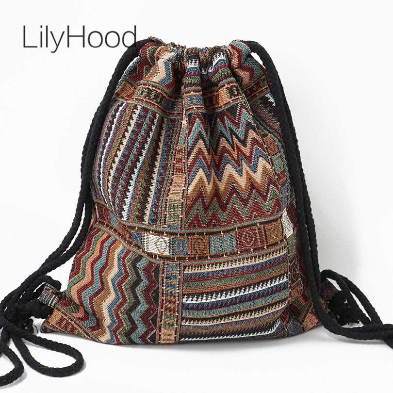 LilyHood Women Fabric Backpack Female Gypsy Bohemian Boho Chic