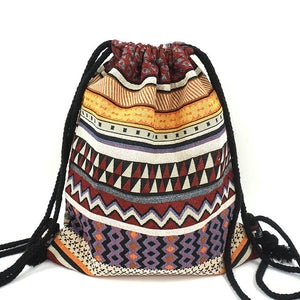 LilyHood Women Fabric String Backpack Gypsy Bohemian Boho Chic Aztec Ibiza Gypsy Ethnic Ibiza Morocco Drawstring Rucksack Bag