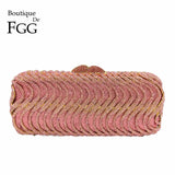 Boutique De FGG Pink Color Crystal Women Evening Purse Metal Diamond Mianudiere Handbag Bridal Clutch Wedding Party Bag