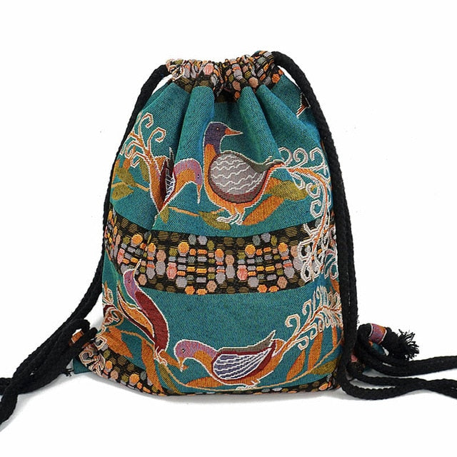 LilyHood Women Fabric Backpack Female Gypsy Bohemian Boho Chic Aztec Ibiza Tribal Ethnic Ibiza Brown Drawstring Rucksack Bags