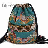 LilyHood Women Fabric String Backpack Gypsy Bohemian Boho Chic Aztec Ibiza Gypsy Ethnic Ibiza Morocco Drawstring Rucksack Bag