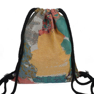 LilyHood Women Fabric String Backpack Gypsy Bohemian Boho Chic Aztec Ibiza Gypsy Ethnic Ibiza Morocco Drawstring Rucksack Bag