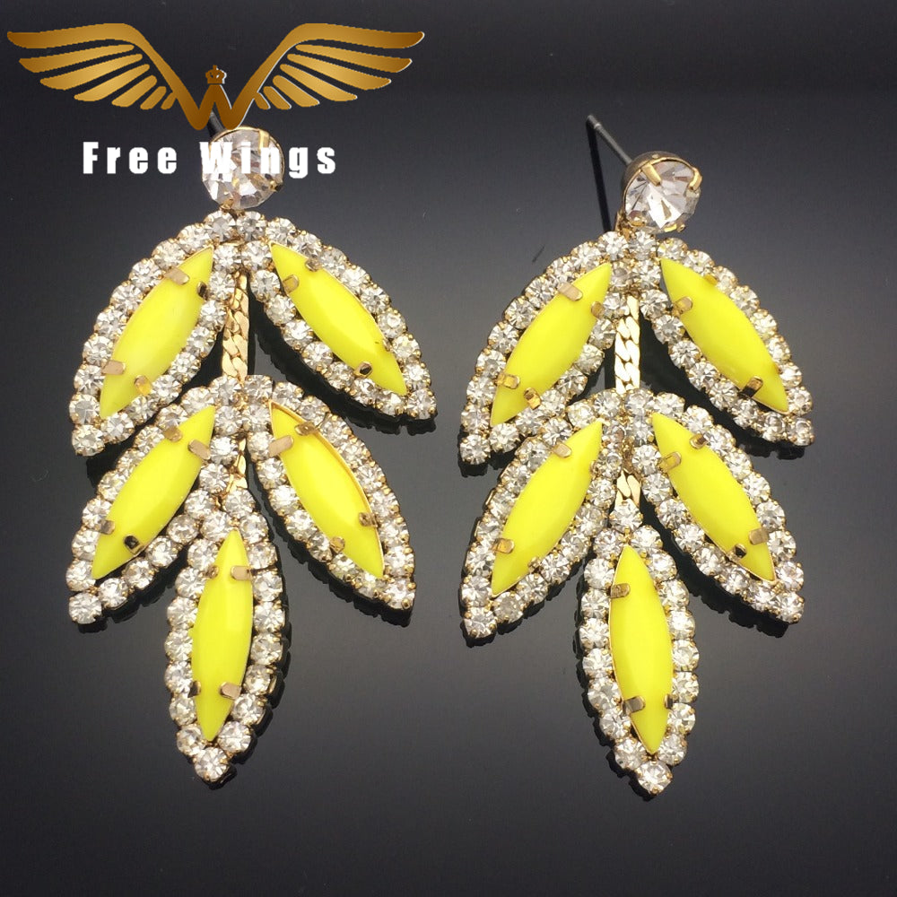 Big Earrings Yellow Bohemian Earrings For Women Rhinestone Long Earrings Wedding Leaf Earings Fashion Jewelry