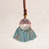 QIHE JEWELRY Multi colors tassel pendant bronze leather chain necklace Long chain necklace Hippie jewelry