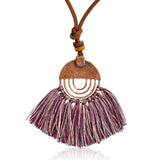 QIHE JEWELRY Multi colors tassel pendant bronze leather chain necklace Long chain necklace Hippie jewelry