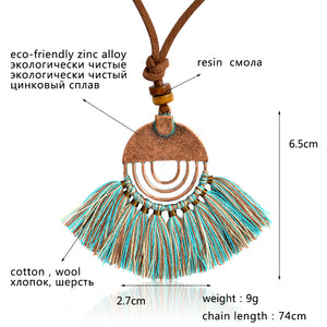 QIHE JEWELRY Multi colors tassel pendant bronze leather chain necklace Long chain necklace Hippie jewelry