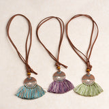 QIHE JEWELRY Multi colors tassel pendant bronze leather chain necklace Long chain necklace Hippie jewelry