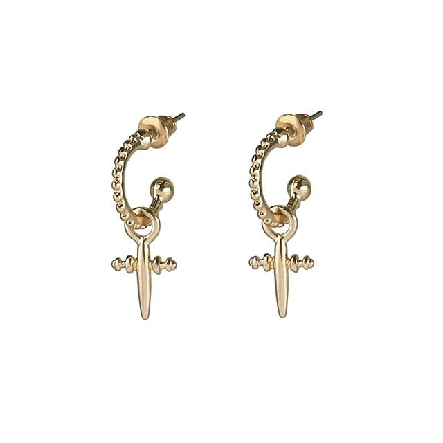 LWONG Boho Chic Gold Silver Color Cross Hoop Earrings For Women Hanging Cross Charms Earring Small Hoops Minimalist Jewelry Gift