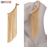 SHEEGIOR Boho Ethnic Clip Earrings for Women Fashion Jewelry Gold Silver Long Tassels Ear Cuff Earring