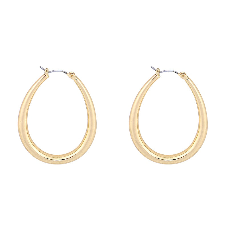 LWONG Gold Sliver Color Oval Hoop Earrings for Women Simple Minimalist Earrings Boho Chic Earrings Hoops Everyday Jewelry