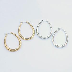 LWONG Gold Sliver Color Oval Hoop Earrings for Women Simple Minimalist Earrings Boho Chic Earrings Hoops Everyday Jewelry