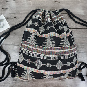 LilyHood Women Fabric Backpack Female Gypsy Bohemian Boho Chic Aztec Ibiza Tribal Ethnic Ibiza Brown Drawstring Rucksack Bags