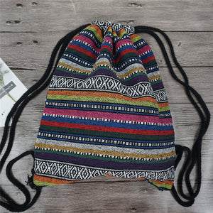 LilyHood Women Fabric Backpack Female Gypsy Bohemian Boho Chic Aztec Ibiza Tribal Ethnic Ibiza Brown Drawstring Rucksack Bags