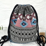 LilyHood Women Fabric Backpack Female Gypsy Bohemian Boho Chic Aztec Ibiza Tribal Ethnic Ibiza Brown Drawstring Rucksack Bags