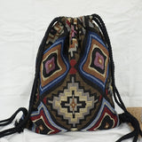 LilyHood Women Fabric Backpack Female Gypsy Bohemian Boho Chic Aztec Ibiza Tribal Ethnic Ibiza Brown Drawstring Rucksack Bags