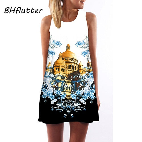 BHflutter Women Dresses Digital Print Summer Dress 2017 New Fashion Boho Style Beach dress Dashiki Hippie Dress Mini Vestidos