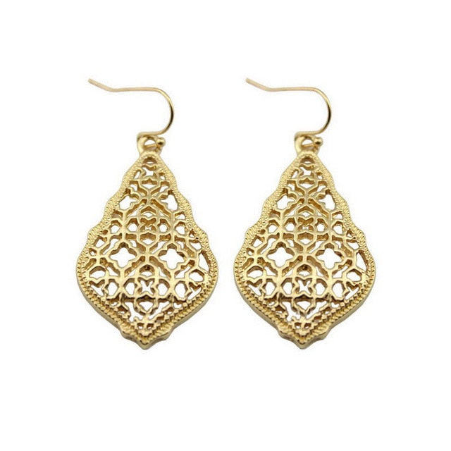 ZWPON Bohemian Gold Filigree Hollow Teardrop Earrings 2018 Famous Brand Jewelry Boho Fashion Women's Morocco Statement Earrings