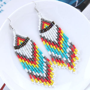 2018 new Ethnic Jewelry Boho Chic Tassel Drop Earrings Women Bohemian Long Tassels Seed Bead Handmade Fringe Fashion Gifts