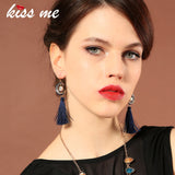 KISS ME Boho Tassel Earrings Handmade Long Earring Blue Moon Drop Earring for Women Jewelry Gifts