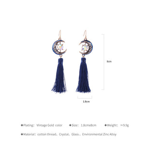 KISS ME Boho Tassel Earrings Handmade Long Earring Blue Moon Drop Earring for Women Jewelry Gifts