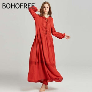 BOHOFREE Morocco People Style Long Dress Embroidery Maxi Hippie Vestidos Women Fable Folk Dress Vintage Boho Chic Dress