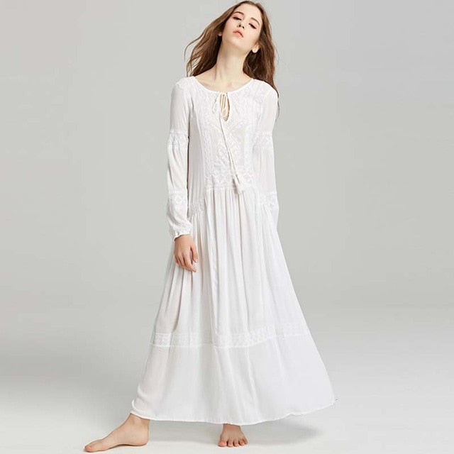 BOHOFREE Morocco People Style Long Dress Embroidery Maxi Hippie Vestidos Women Fable Folk Dress Vintage Boho Chic Dress