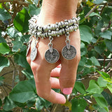 Charms Vintage Silver Gold Coin Gypsy Boho Coachella lover Beachy Chic Festival Turkish Wrap Bracelet Men Women Jewelry