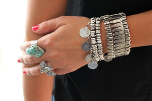 Charms Vintage Silver Gold Coin Gypsy Boho Coachella lover Beachy Chic Festival Turkish Wrap Bracelet Men Women Jewelry