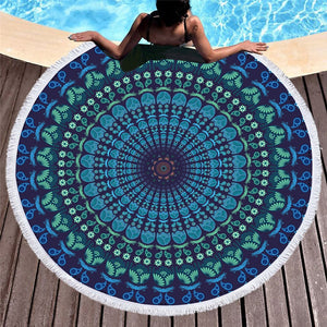 Enipate Bohemia Round Beach Towel Boho Tassel Mandala Tapestry Yoga Mat Red Toalla Floral Boho Blanket 150*150cm