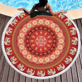 Enipate Bohemia Round Beach Towel Boho Tassel Mandala Tapestry Yoga Mat Red Toalla Floral Boho Blanket 150*150cm