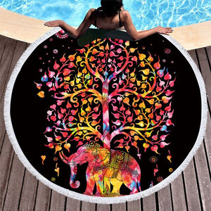 Enipate Bohemia Round Beach Towel Boho Tassel Mandala Tapestry Yoga Mat Red Toalla Floral Boho Blanket 150*150cm