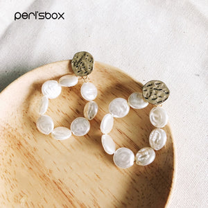 Peri'sBox New Boho Chic Shell Pearls Big Hoop Earrings For Women Simple Statement Pearl Earrings Beaded Large Hoops Minimalist