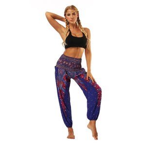 Raisevern Vintage Print Women Casual Pants 2018 Summer Boho Beach Elastic High Waist Chiffon Trousers Sporting Pants Dropship