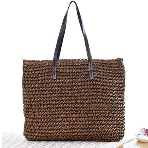 Women Handbag Rattan Woven Handmade Knitted Straw Large Capacity