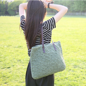 Women Handbag Rattan Woven Handmade Knitted Straw Large Capacity