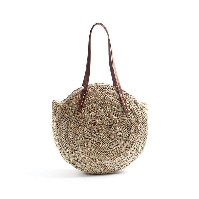 Women Hand Woven Beach Bag Natural Oval Large Big Tote Circle Handbag Round Straw Bags Moroccan Palm Basket Bag