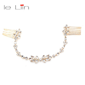 Wedding Scattered Rhinestone Headband Bridal Chain Bride Comb Bridesmaid Headpiece Golden Hair Jewelry